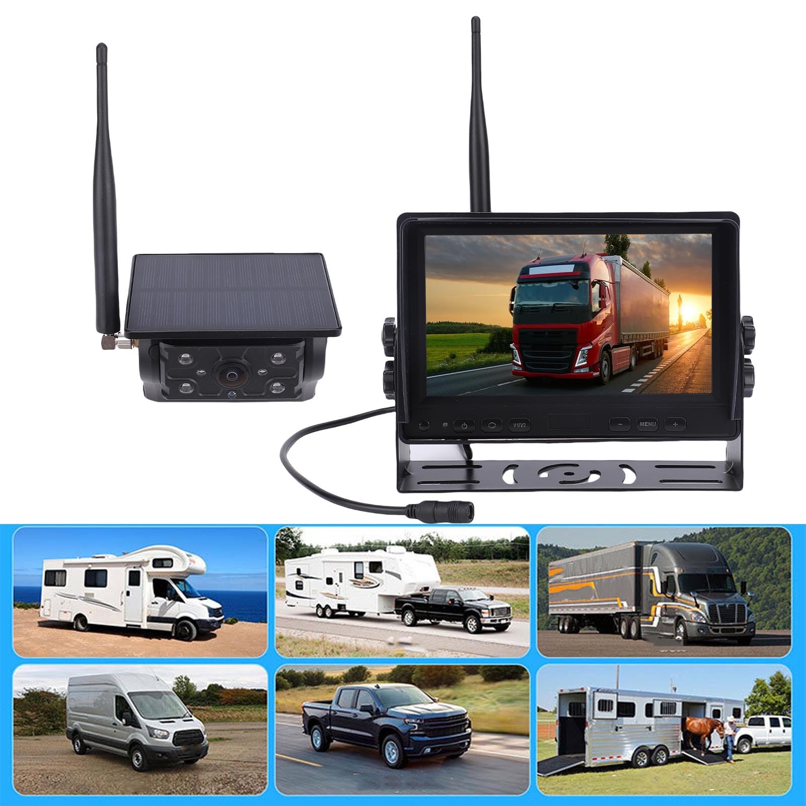 VBESTLIFE Magnetyczna Bezprzewodowa Kamera, 7 -calowa Wyświetlacz HD 1080p z Akumulatorami 9900 MAh i wodoodpornością IP69, do Zaczepu do Przyczepy Ciężarówki RV