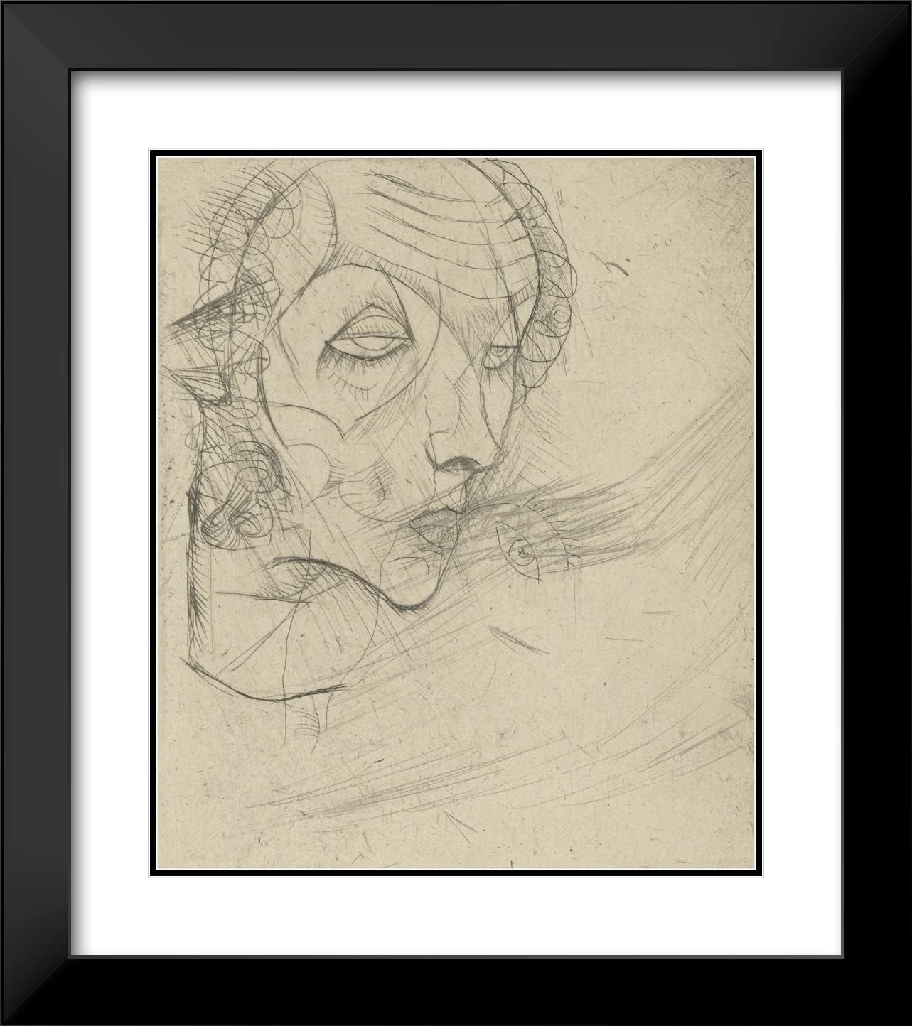ArtDirect Egon Schiele 20x23 Black Modern Frame and Double Matted Museum Art Print Titled - Self-Portrait (1914)