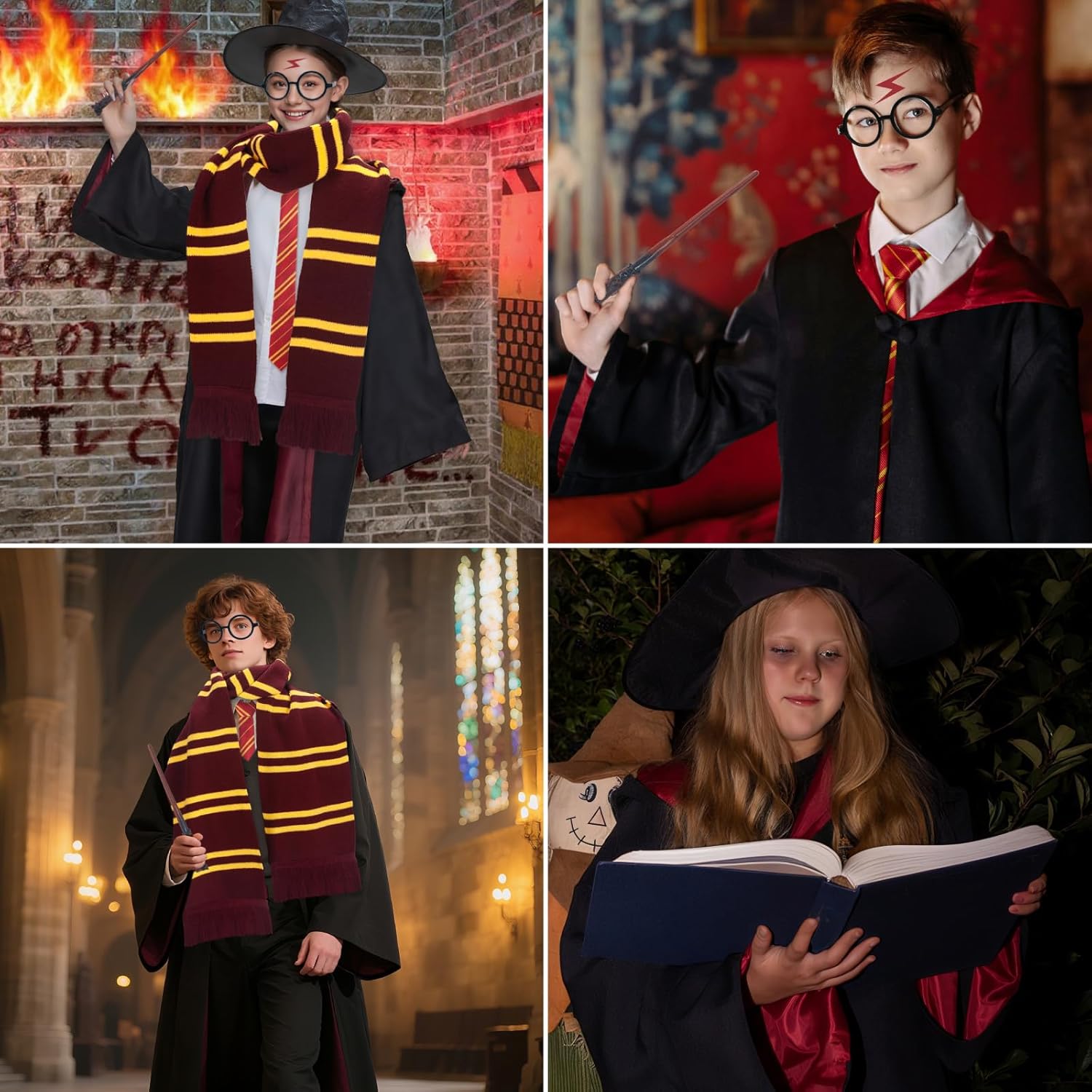 Wizard Costume Accessories Set, Halloween Cosplay Costume with Robe, Scarf, Wand, Tie, Glasses for Dress-up Party - Image 7