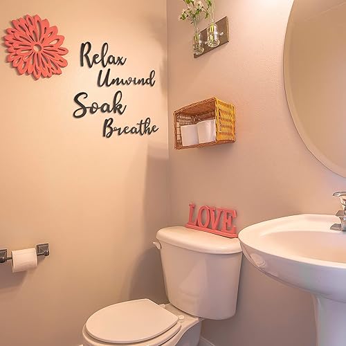 Miniatura 6 de Jetec 4 piezas de decoración de pared de baño negro de madera, letrero grande para remojar relajarse, relajarse y respirar, accesorios de arte de