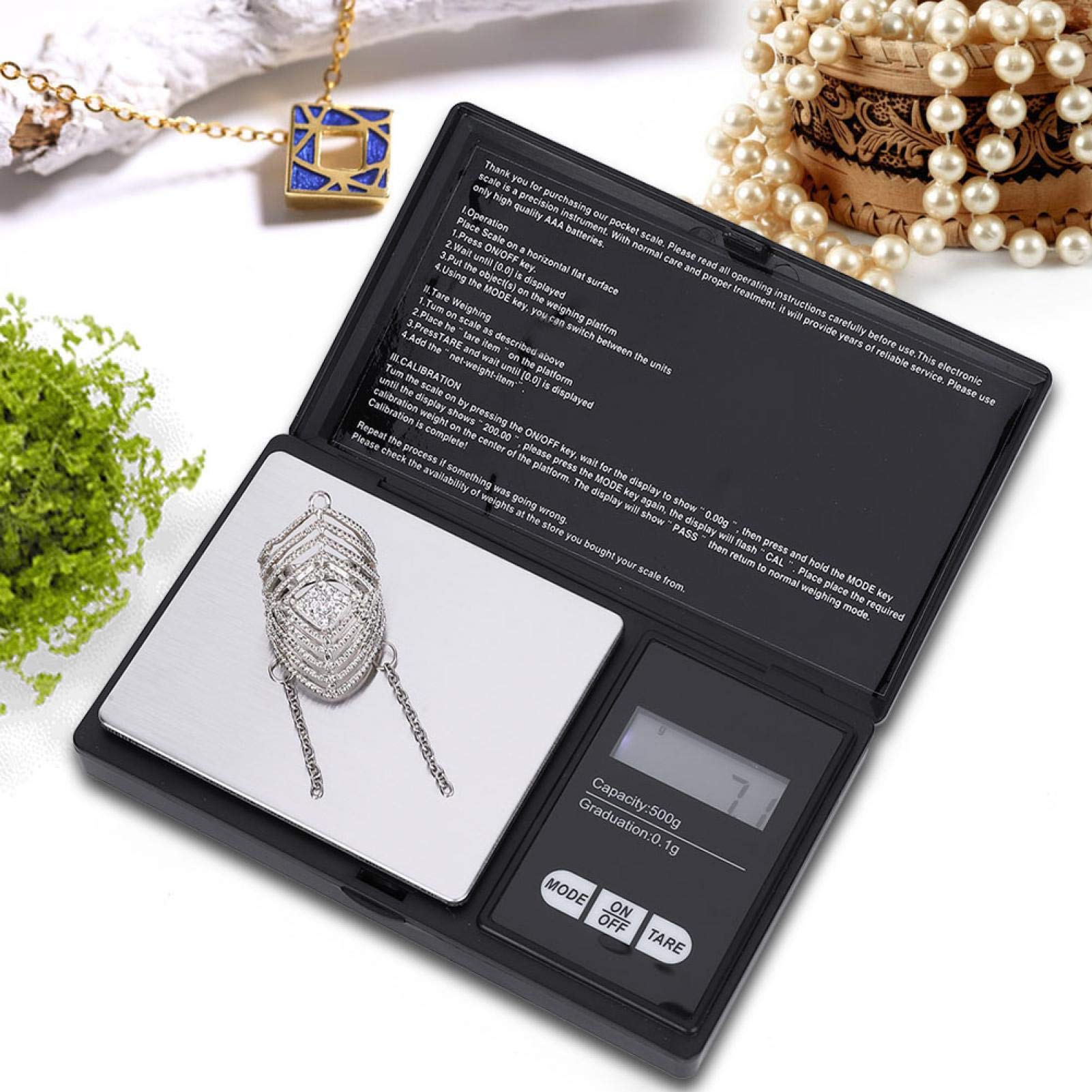 Akozon Mini przenośna wysoka precyzja LED cyfrowa Pocket Scale złoty srebrny diament biżuteria kamień (500 g/0,1 g)