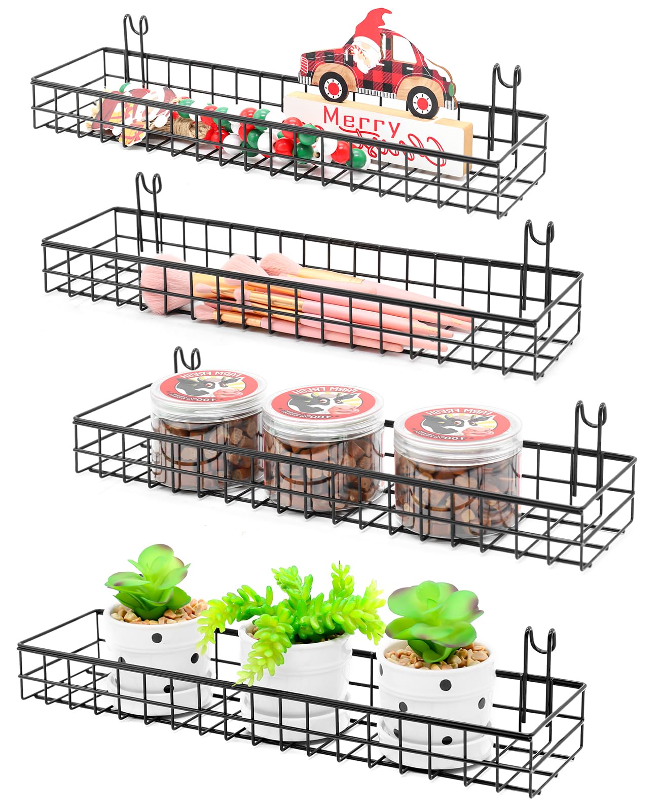 ANZOME 4-Pack Wire Wall Baskets - Sturdy Gridwall Accessories for Display & Storage, Rust-Proof Hanging Organizer for Kitchen, Office, Craft Shows -