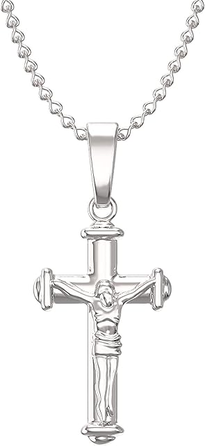 Aeon Jewellery Crucifix Cross Necklace - 925 Sterling Silver | Adjustable 16 - 18 Inch Chain | Plain Crucifix | Polishing Cloth Included | Gifts for Religious, Christian, Holy Christening or Communion