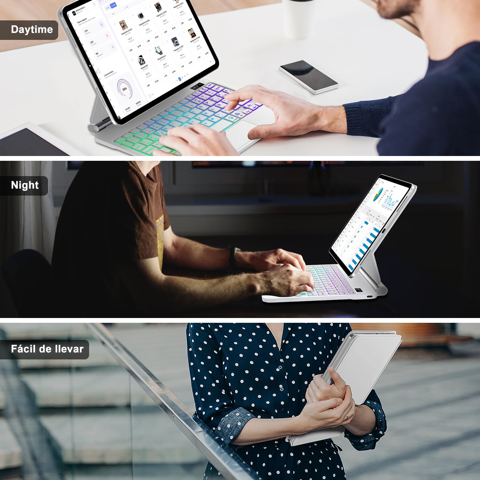 FOGARI Magic Keyboard para iPad A16 11 Generación 2025/10 Generación 2022 | Español Ñ Teclado Magnético Combo Touch para iPad 10ª/11ª Generación 11 Pulgadas A16 Bluetooth Teclado con Trackpad, Blanco