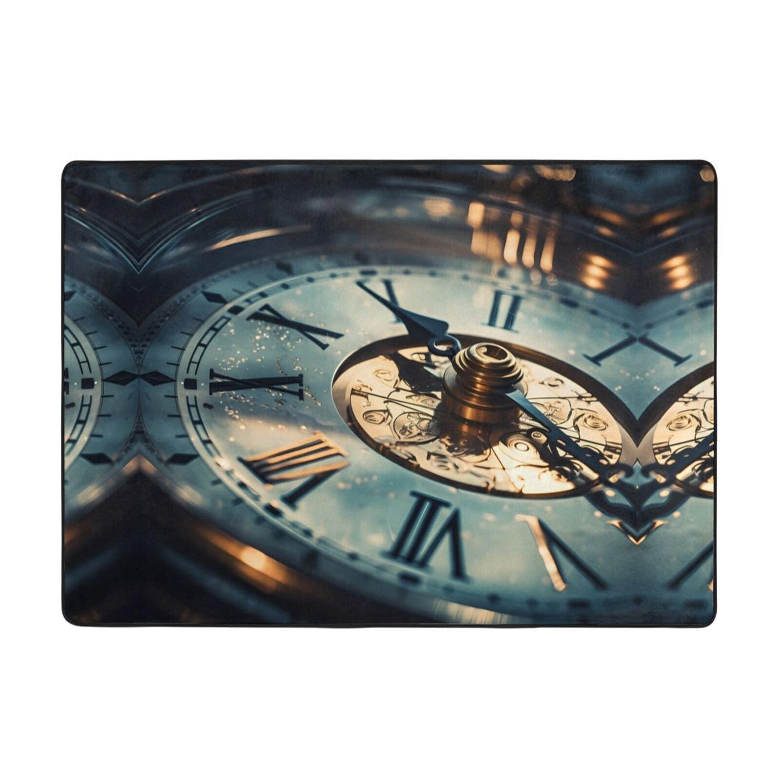 Tapis en flanelle anti-froid sol motif horloge 203x147 cm pour salon