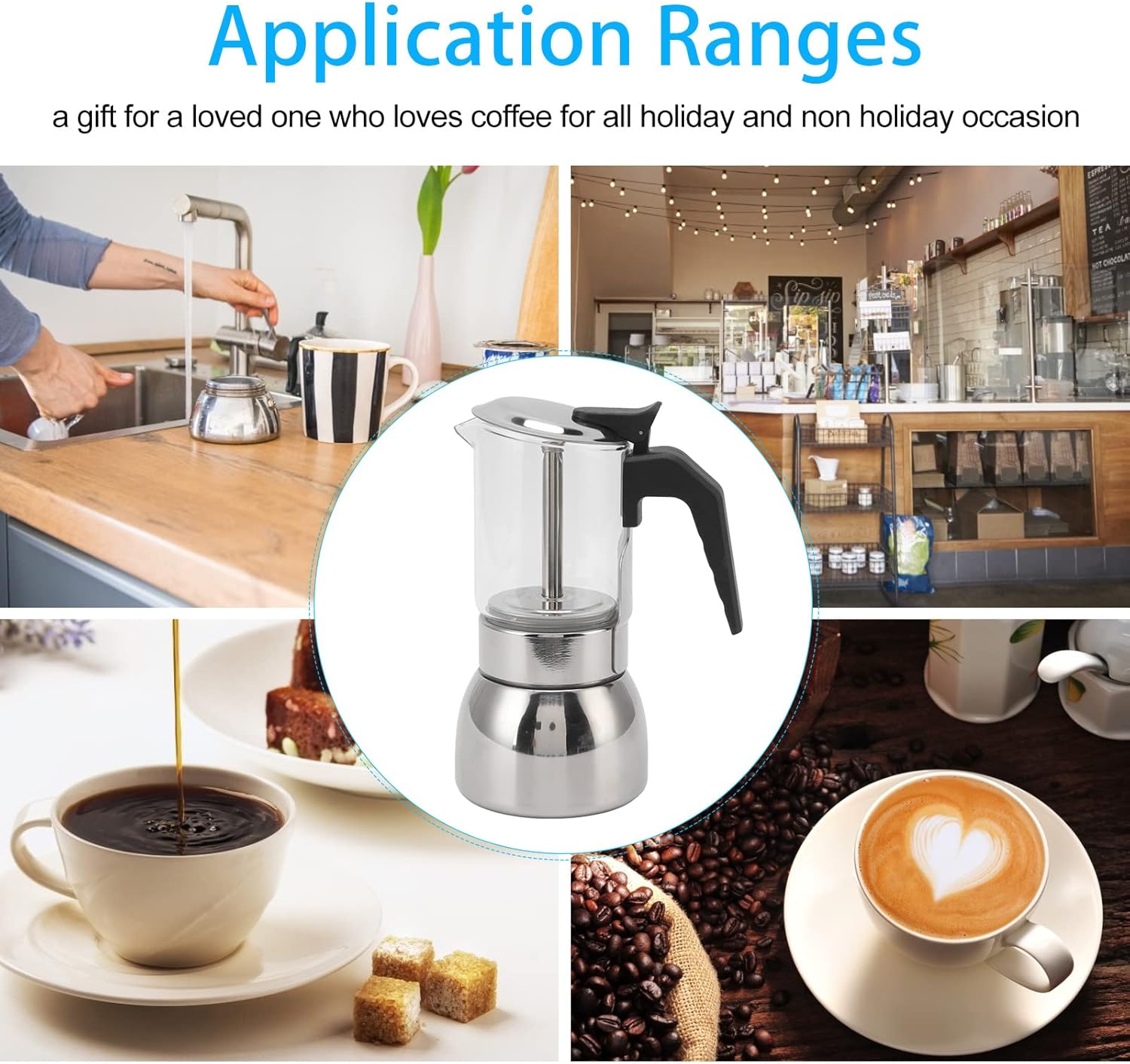Pilipane Induction Coffee Pot, Stovetop Maker for Italian Coffee, 200ml/300ml Transparent Glass & Stainless Steel Design Stovetop Coffee Maker (200ml)