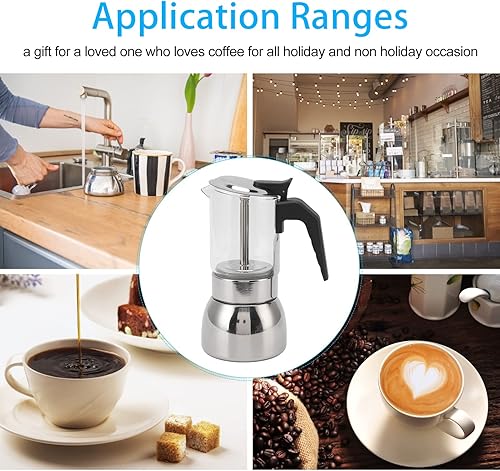 Miniatura 4 de Zooke Olla de inducción, cafetera portátil de acero inoxidable para el hogar y la cafetería, lavavajillas, italiano clásico (6.8 fl oz)