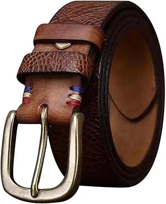 Embossed Belt Men with Handmade Brass Buckle, Engraved Crocodile Pattern Belts for Men Jeans, Adjustable Casual Strap