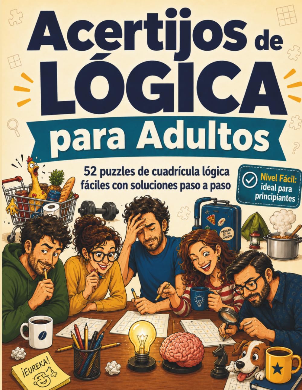Acertijos de Lógica para Adultos: 52 puzzles de cuadrícula lógica fáciles con soluciones paso a paso. Nivel Fácil: ideal para principiantes.