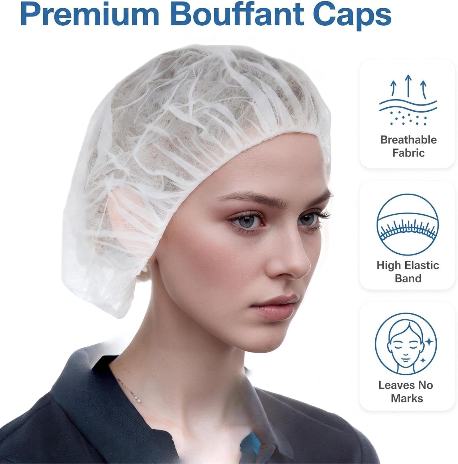 Disposable Bouffant Caps 24 inches, Hair Nets, for Food Service