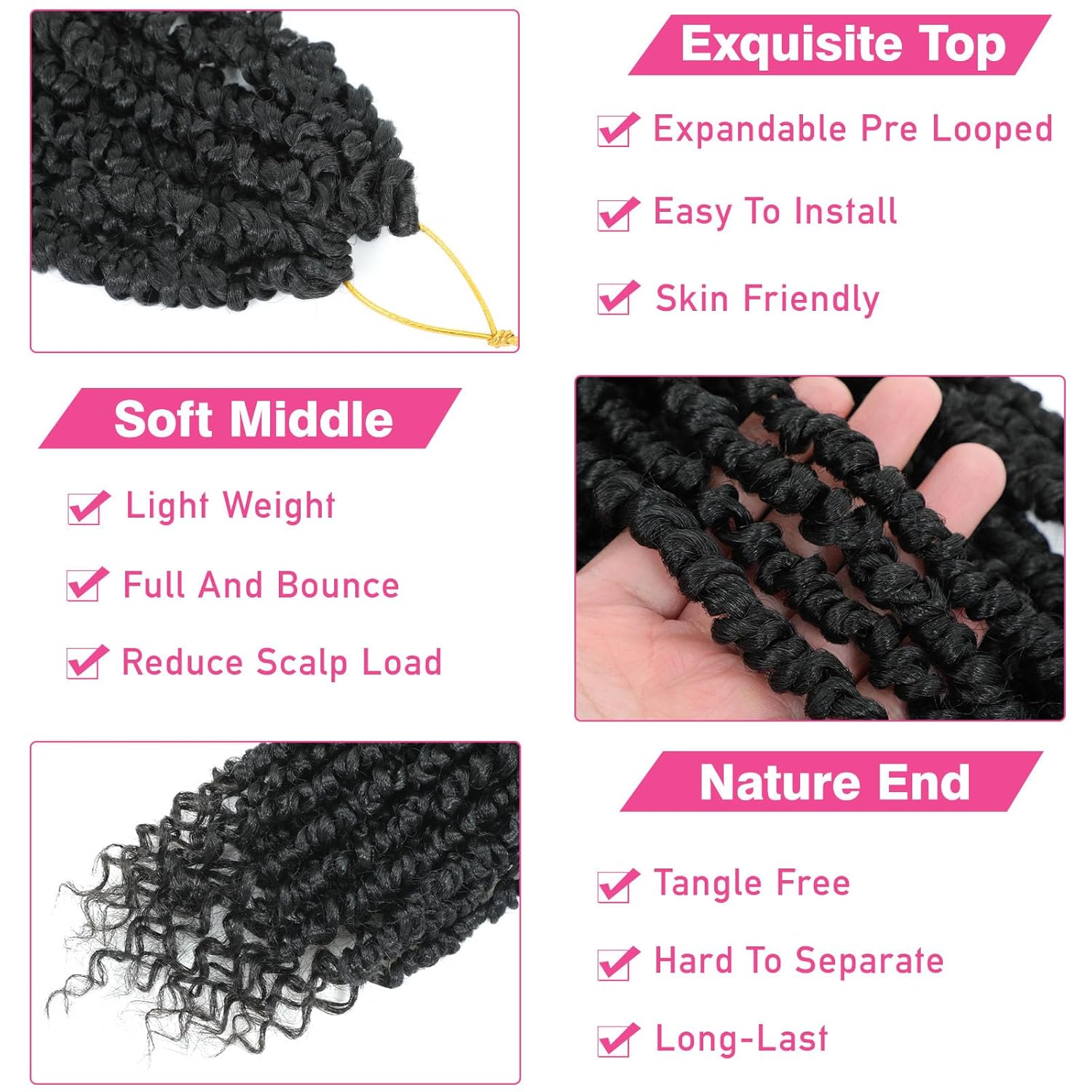 9 Pack Passion Twist Crochet Hair 10 Inch Pre-twisted Passion Twist Hair Pre Looped Boho Crochet Braids Hair for Women Girls and Kids (10Inch,1B) - Image 2