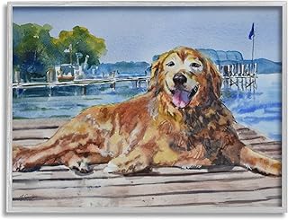 Stupell Industries Coastal Waterfront Scenery Golden Retriever Relaxing Dock, Design by MB Cunningham