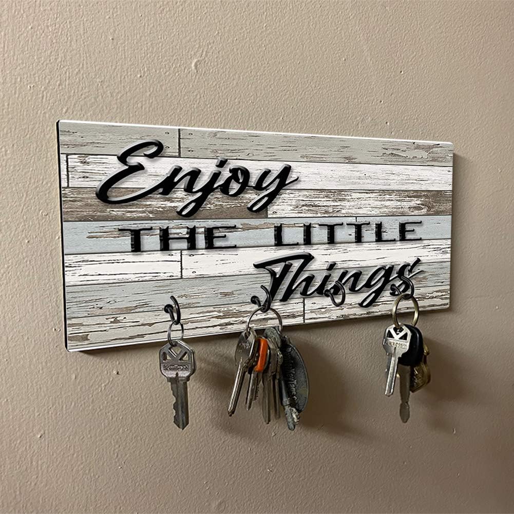 Brotherhood Barn Wood Chipped Paint White Board Flooring Design Enjoy The Little Things Key Hanger Organizer Wall Mount Rack for Holders The Home Keys Ring Decorative Hangers Decor Hook Holder