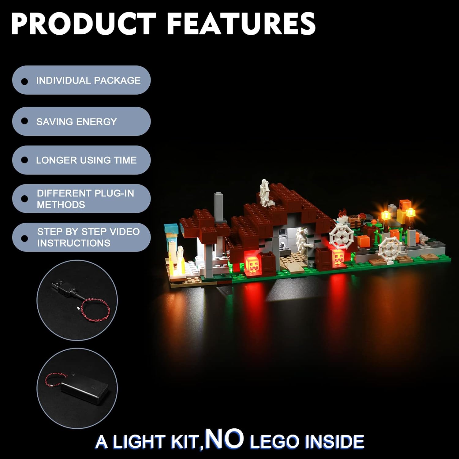 BrickBling LED Light Compatible with Lego Minecraft Abandoned Village, Minecraft Village Light Kit Compatible with Lego 21190 (No Model, Only Lights)