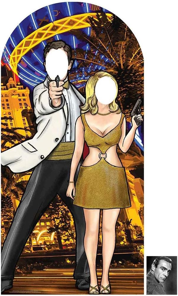 Black and Gold Secret Agent Lifesize Adult Stand-in Cardboard Cutout Fan Pack, 193cm x 96cm, Includes 8x10 Star Photo