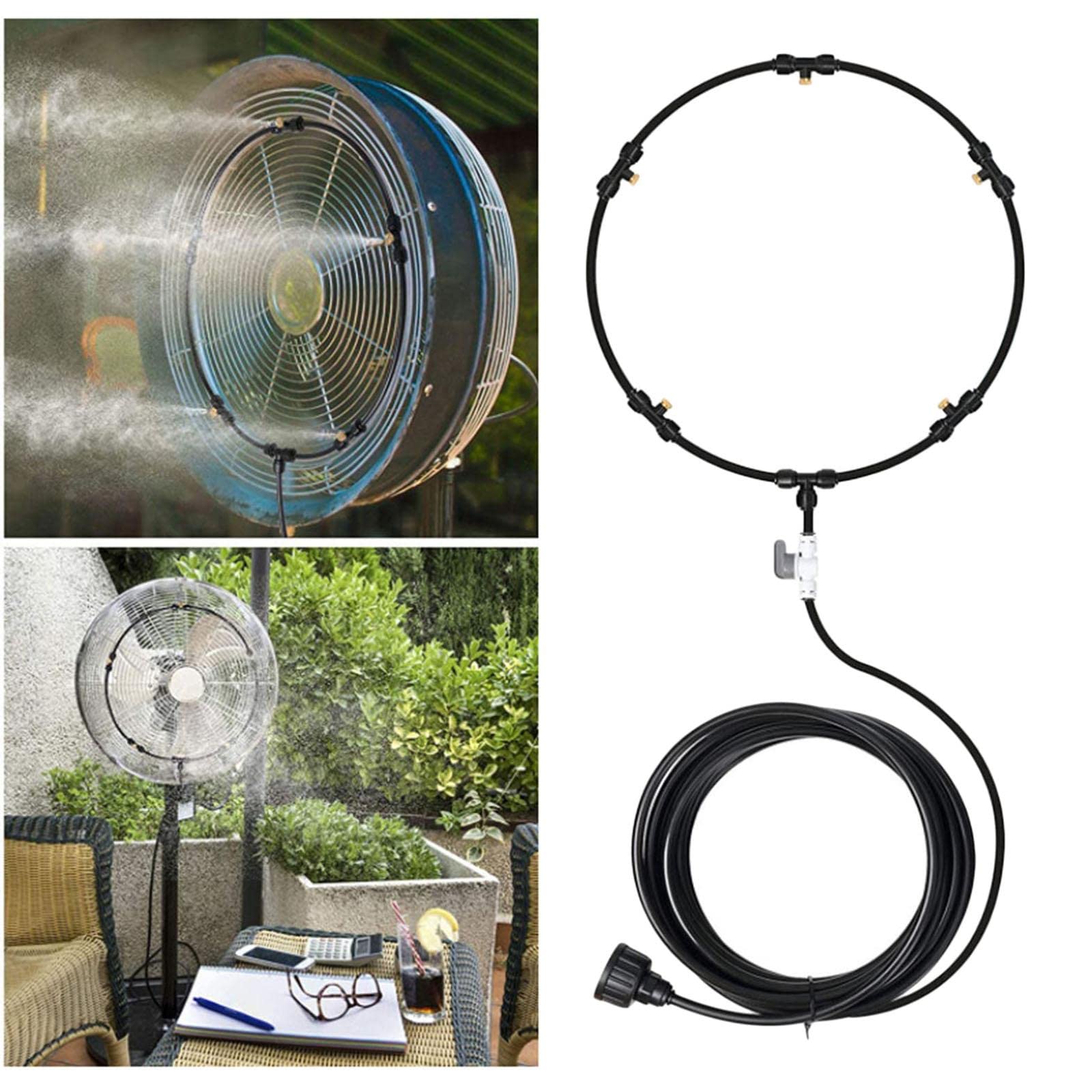 Fan Misting System Kühlungsset Sprühnebeldüsen Anschlussleitung Komplettset aus Robustem Material zur Effizienten Wasservernebelung für
