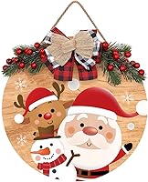 Vista 1 de Corona de decoración de Feliz Navidad, letrero frontal para decoración de puerta, decoración rústica de madera para puerta delantera, porche