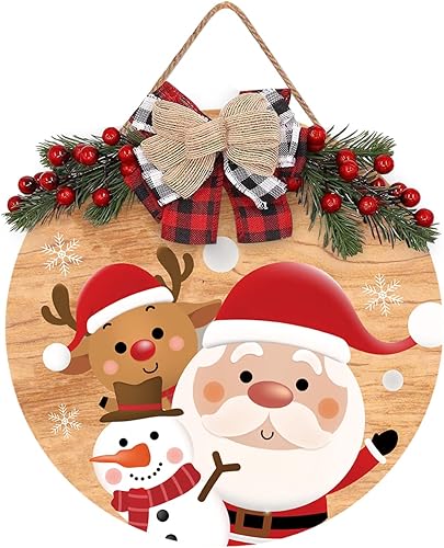 Miniatura 7 de Corona de Decoraciones de Feliz Navidad, Letrero de Feliz Navidad Frontal para Decoración de Puerta, Decoración Rústica de Madera para Puerta