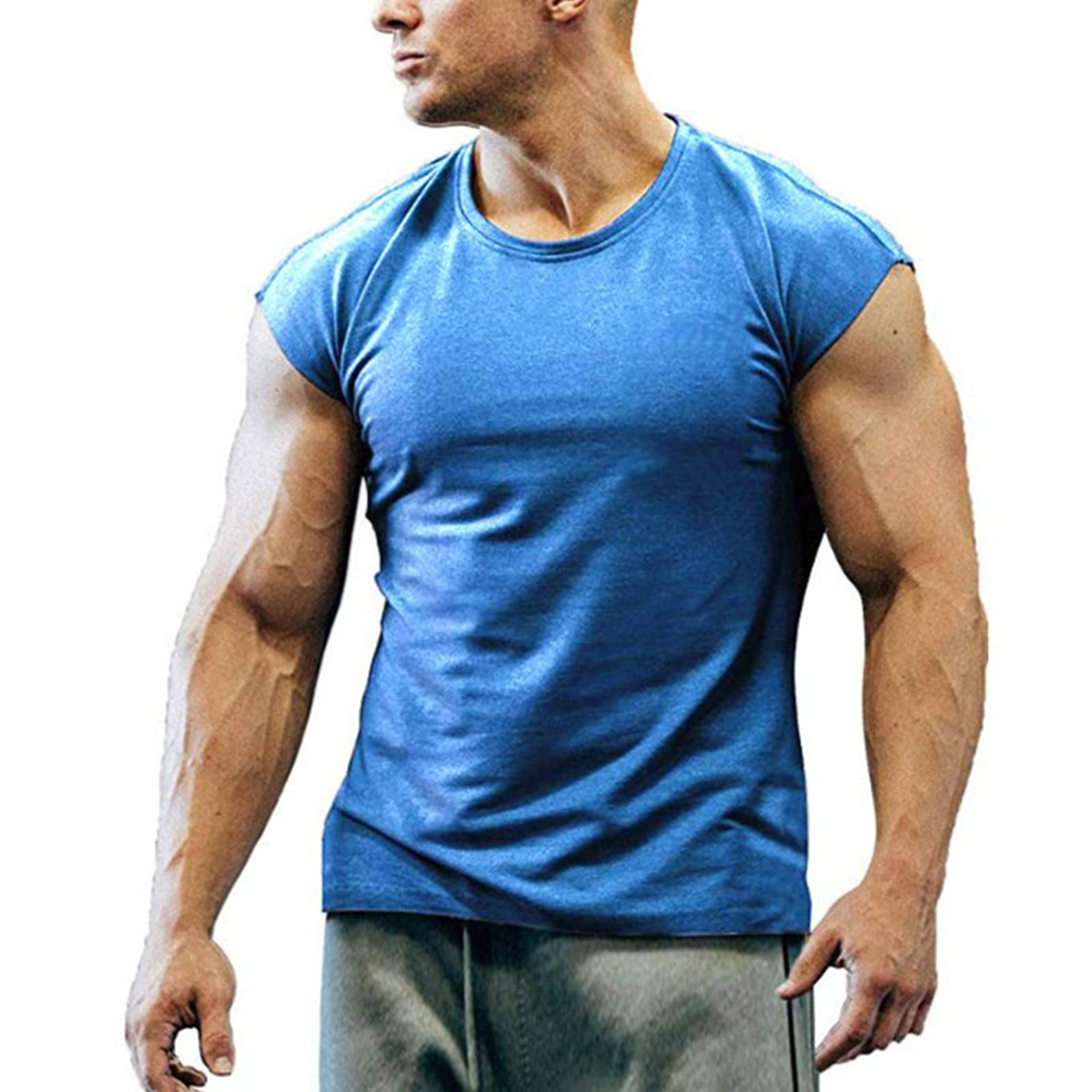 T-shirty bez rękawów z okrągłym dekoltem męskie rozciągliwe ponadwymiarowe szybkoschnące T-shirty oddychające wygodne lekkie