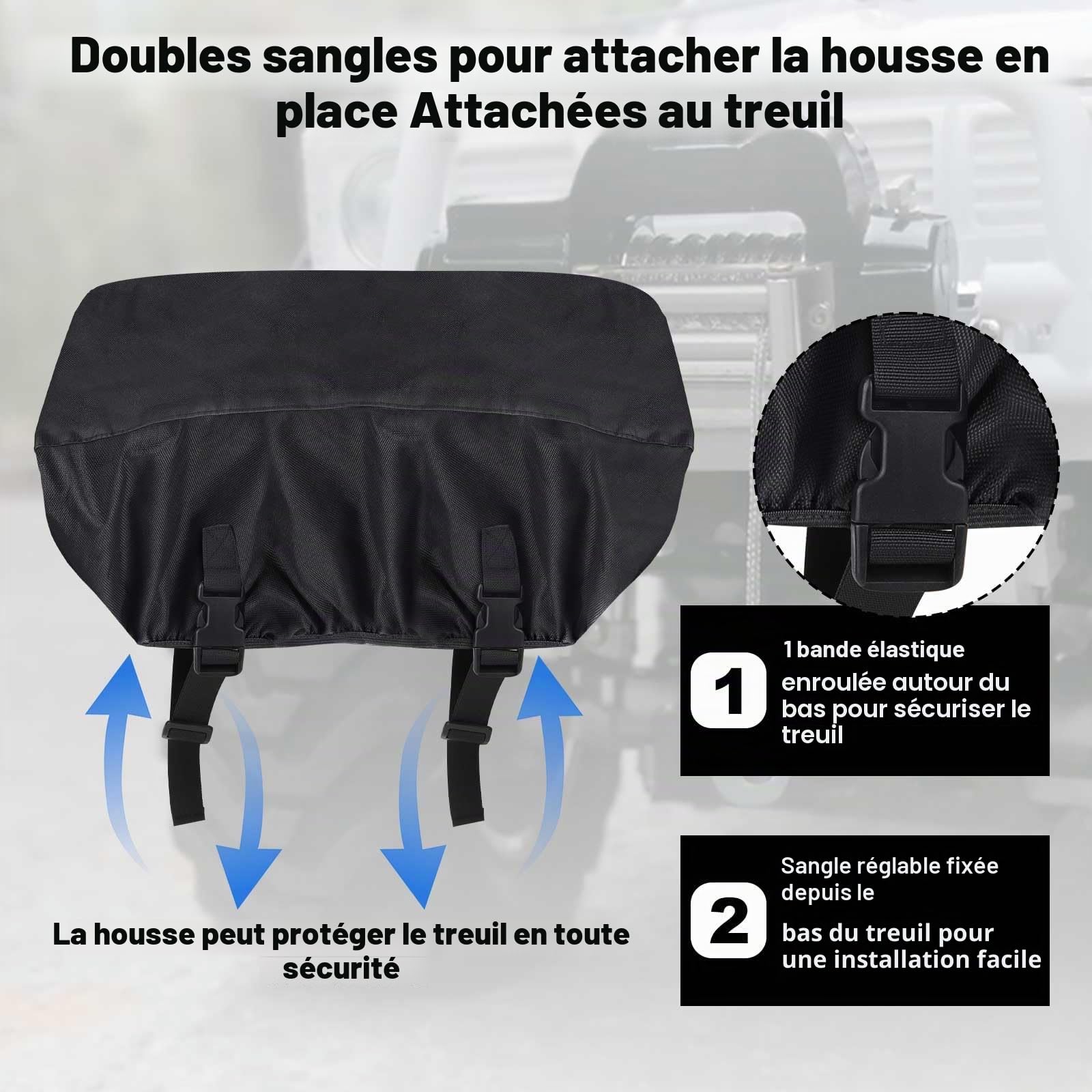 lasuroa Housse Treuil, 55x24x19cm Housse Protectrice Noire Treuil en Tissu Oxford Imperméable Résistante aux Intempéries Protection pour Treuils Électriques de 8500 à 17500 Livres