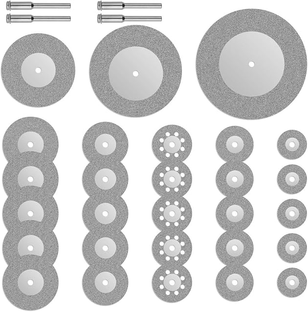 Gunpla 32 Pieces Diamond Cutting Discs Mini Wheel Circular Saw Blade 16/20/22/25/30/40/50/60mm Grinding Rotary Tools for Gemstones Glass Stone + 4pcs Mandrels Shaft