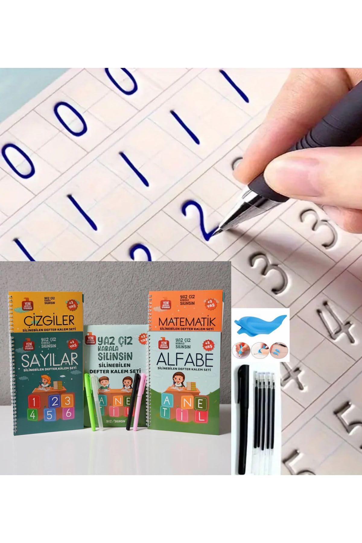 Lrs Store Sihirli Yazı Seti Silinebilir Kelemli Kabartmalı Defter Yazma Öğretici 4 Kitap+1 Kalem+5 Yedek Uç, Çok Renkli