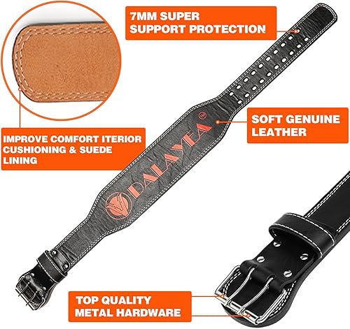 Miniatura 2 de Cinturón de levantamiento de pesas, gimnasio y fitness, piel de vaca, soporte lumbar acolchado de 4 pulgadas, 10 agujeros ajustables, entrenamiento