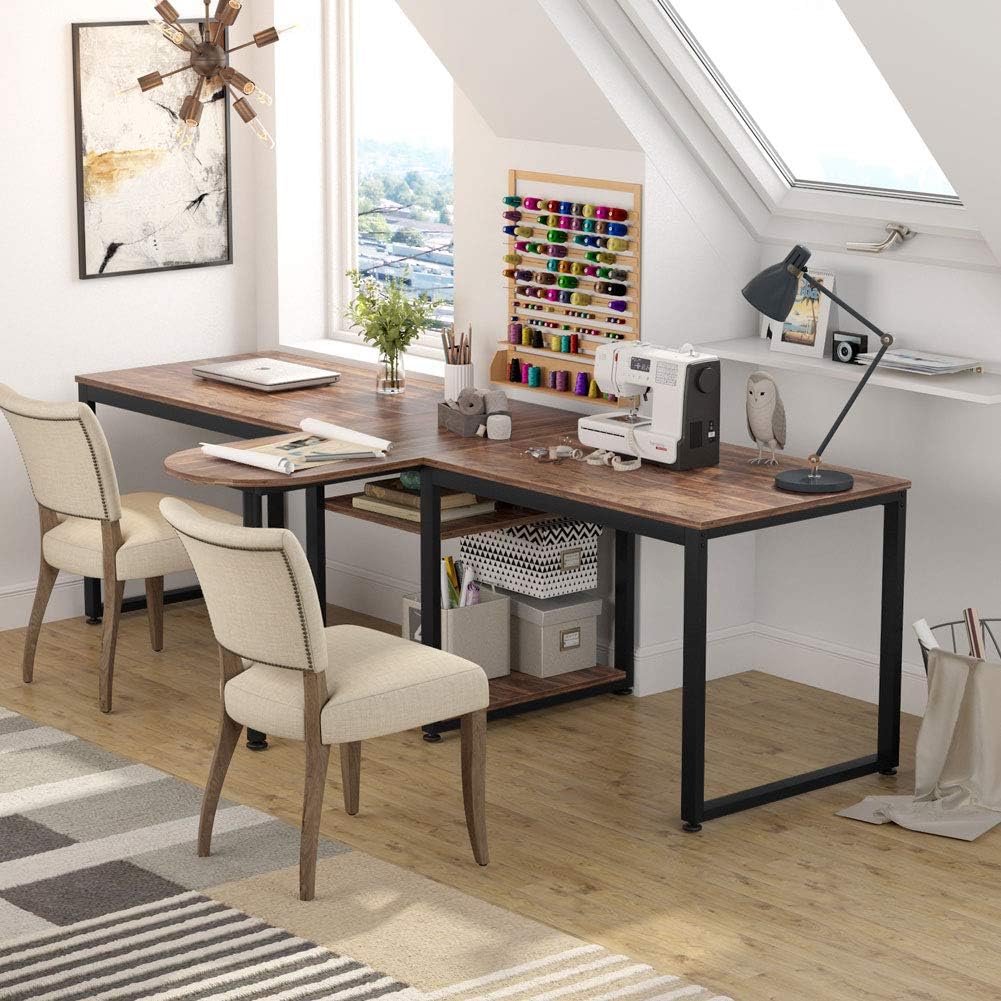 Tribesigns 94.5 inch Two Person Desk, Extra Long Rustic Computer Desk with Storage Shelves, Double Workstation Office Desk Study Writing Desk for Home Office(Vintage Brown)