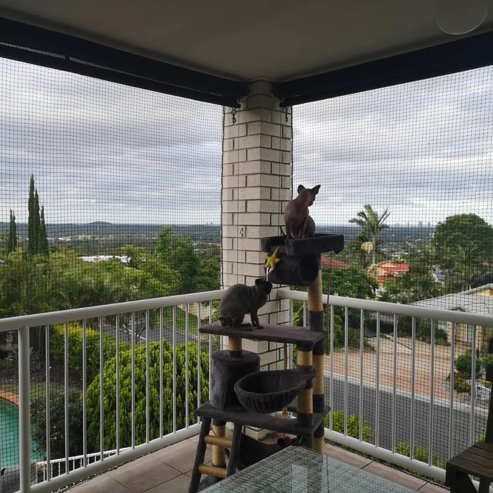 10x26 ft Cat Netting Balcony, No Steel Wire, Anti-Fall Safety Net for Cats – Pet Balcony Screen, Catio Netting, Cat Fence Barrier for Apartment Balconies, Windows, Stair, Decks, Patios