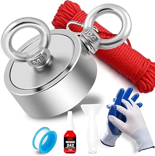 MIKEDE Strong Double Sided Fishing Magnets, 750Lbs Pulling Force Neodymium Magnet Fishing Kit with 66Ft Nylon Rope, Rare Earth Magnet for Magnetic Fishing and River Lake Hunting-2.4inch Diameter