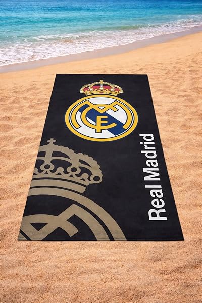 Real Madrid Toalla Playa Oficial 70x140 cm – 100% Microfibra, Secado Rápido, Ligera y Compacta – Toalla Piscina, Viaje y Deporte – Diseño Original Club Fútbol (Negra) - 2
