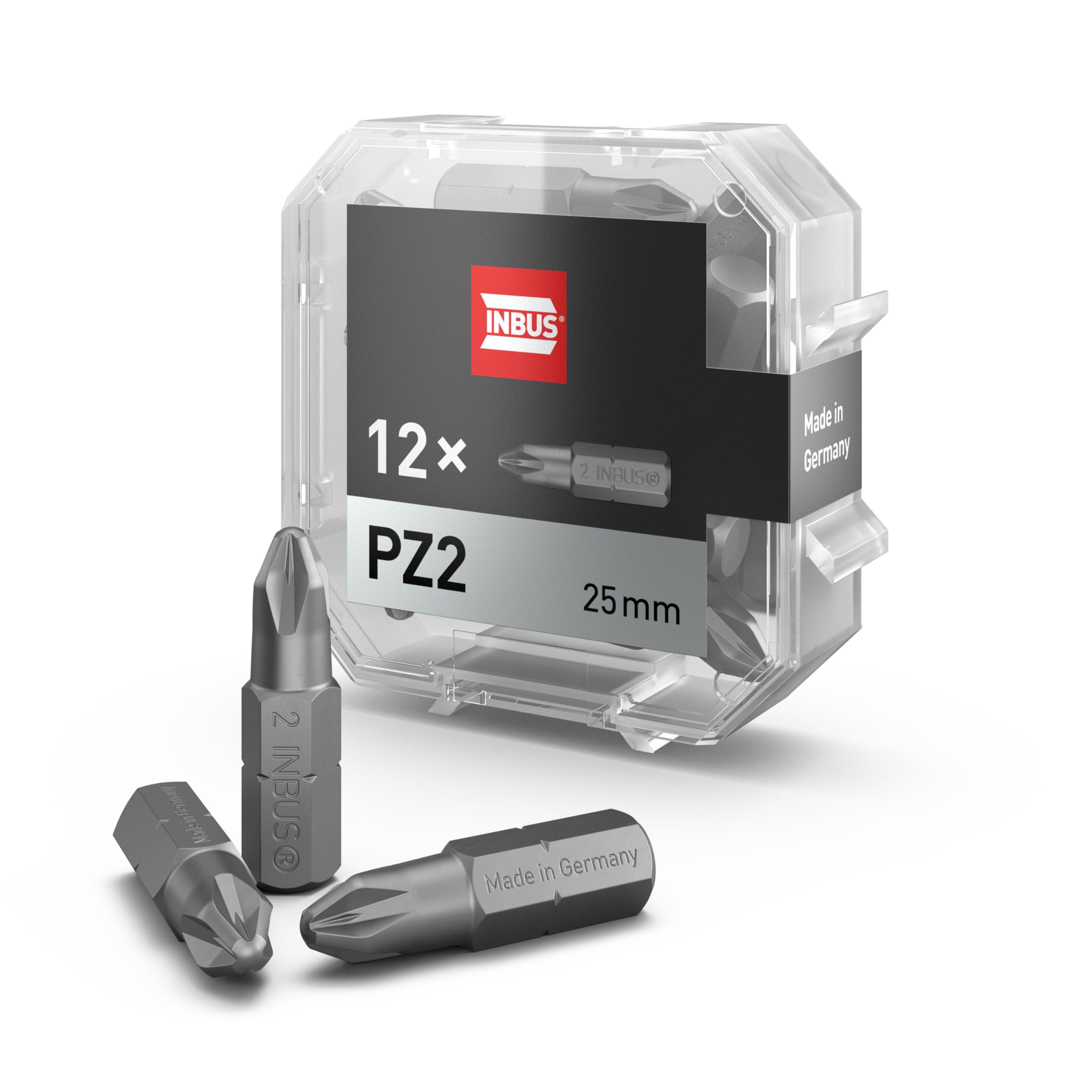 INBUS® 74452 Bit-Box PZ2 × 25mm (Zähhart), 12 Stück — Made in Germany