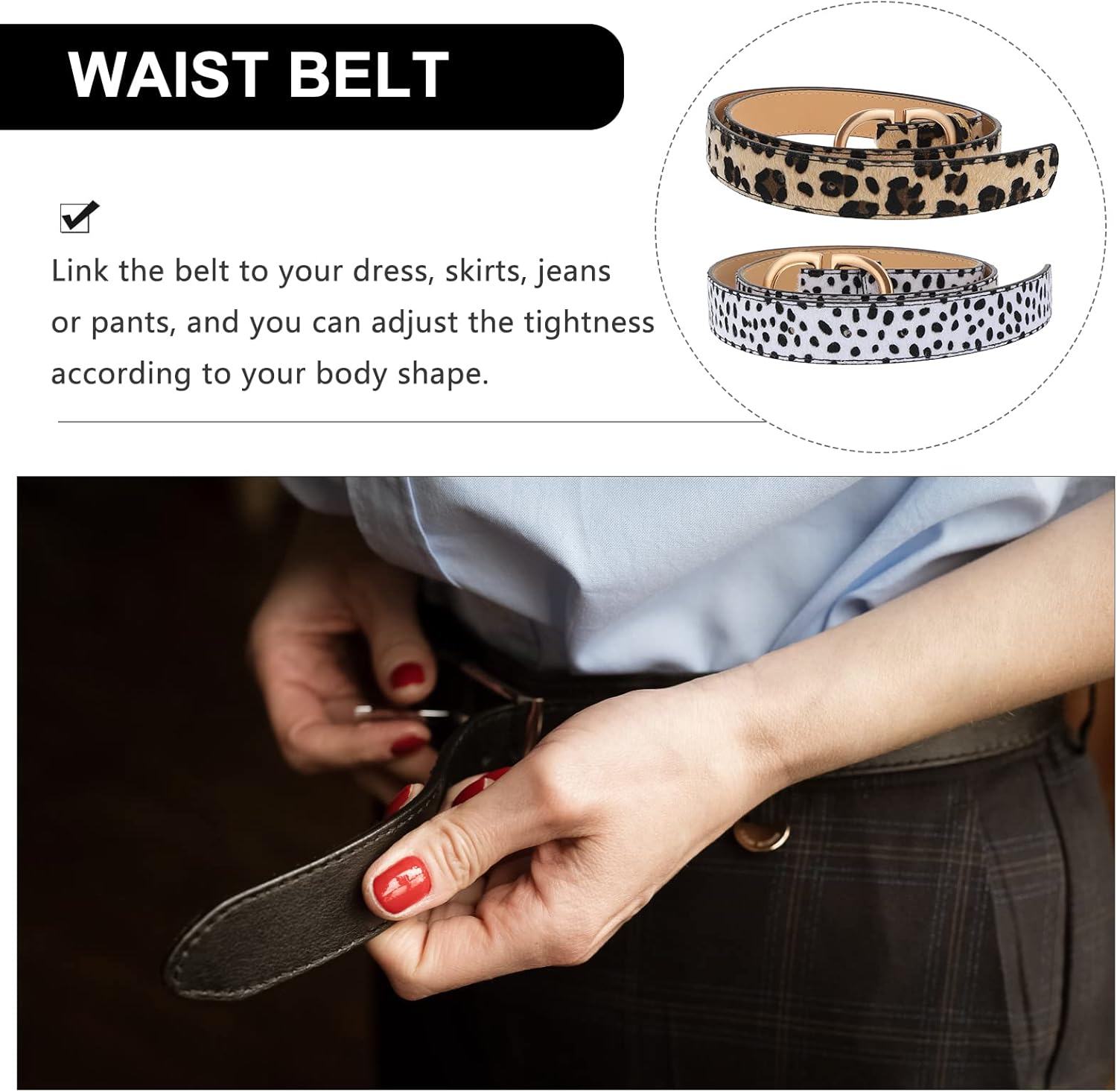 USHOBE Leopard Print Women S Adjustable Skinny Pu Leather Belt with Alloy Buckle for Dresses Jeans Casual Everyday Wear 41.33In - Image 6