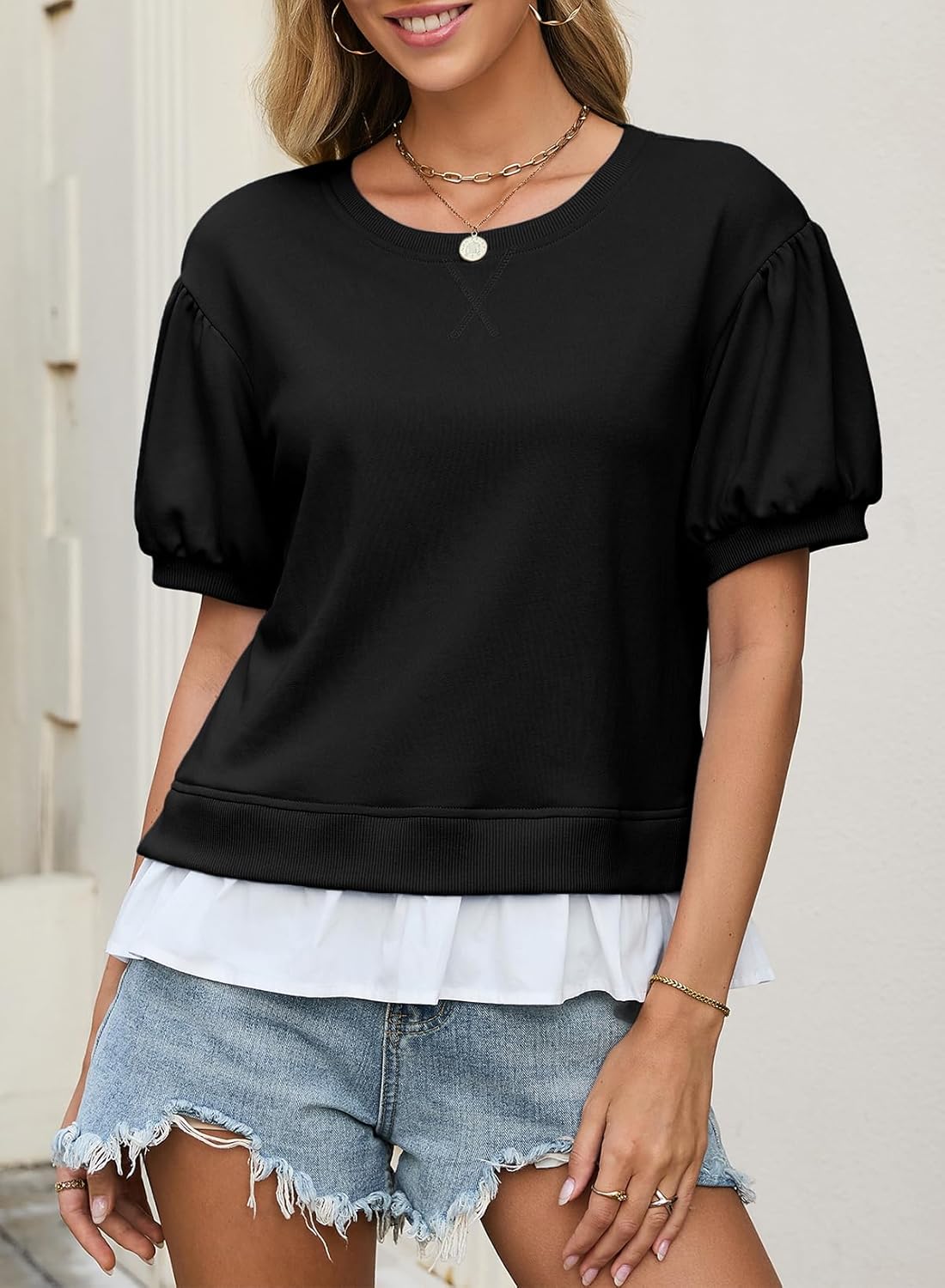 Dokotoo Women's Summer Tops Cute Short Sleeve Crewneck Sweatshirts Tops Casual Blouses Shirts - Image 5