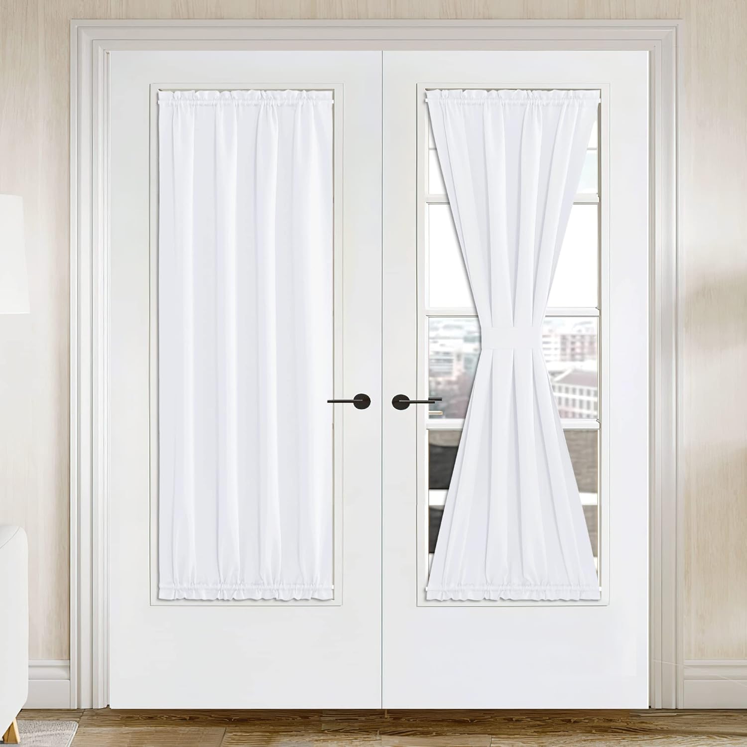 NICETOWN Curtain for French Door Pure White Kitchen