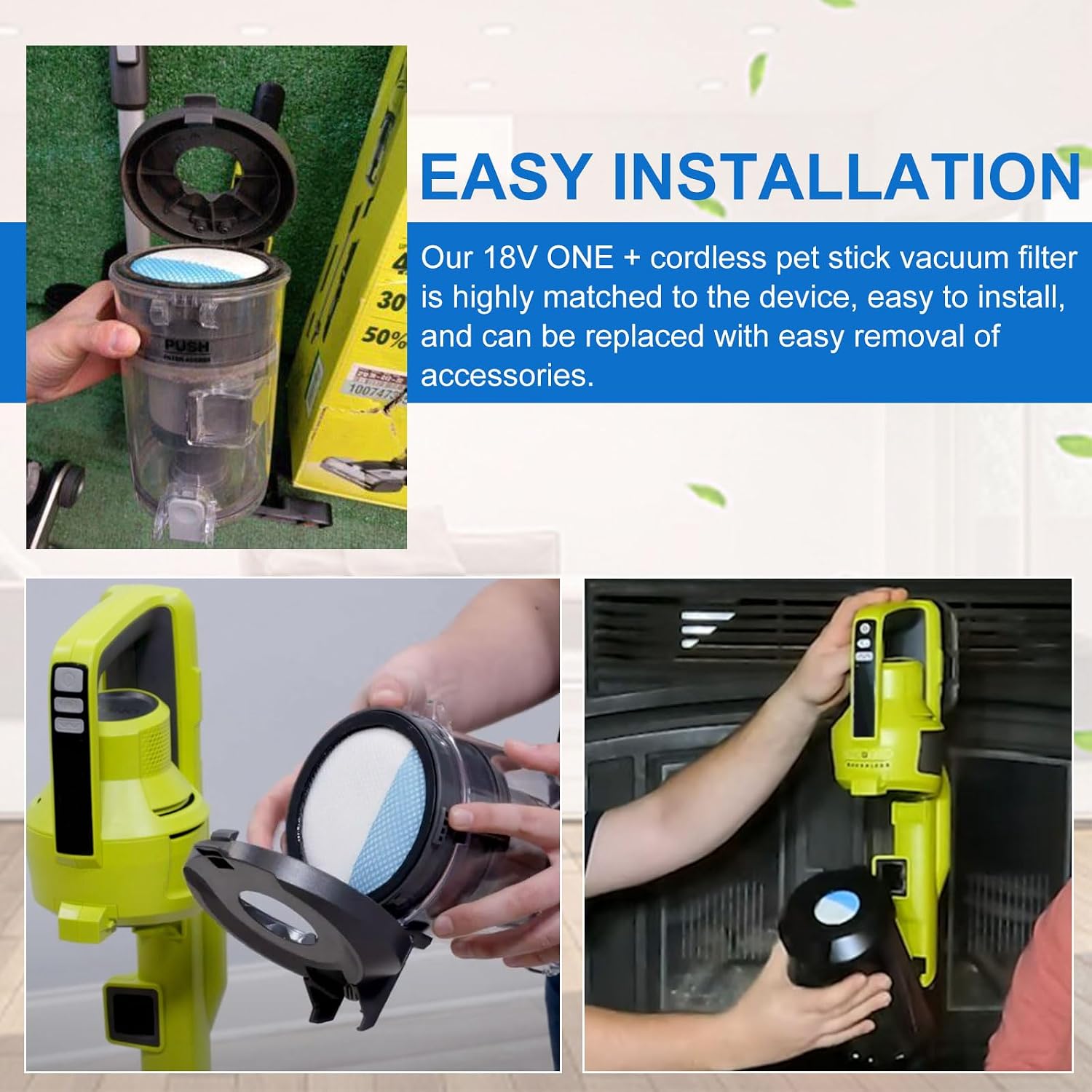 Vacuum Filter Replacement Compatible with Ryobi 18V ONE+ Cordless Stick Vacuum PCL720, PBLSV716, and PBLSV717, Compare to Part A32SV720N，Reusable Washable Filters 6 Pack and 1 Brush