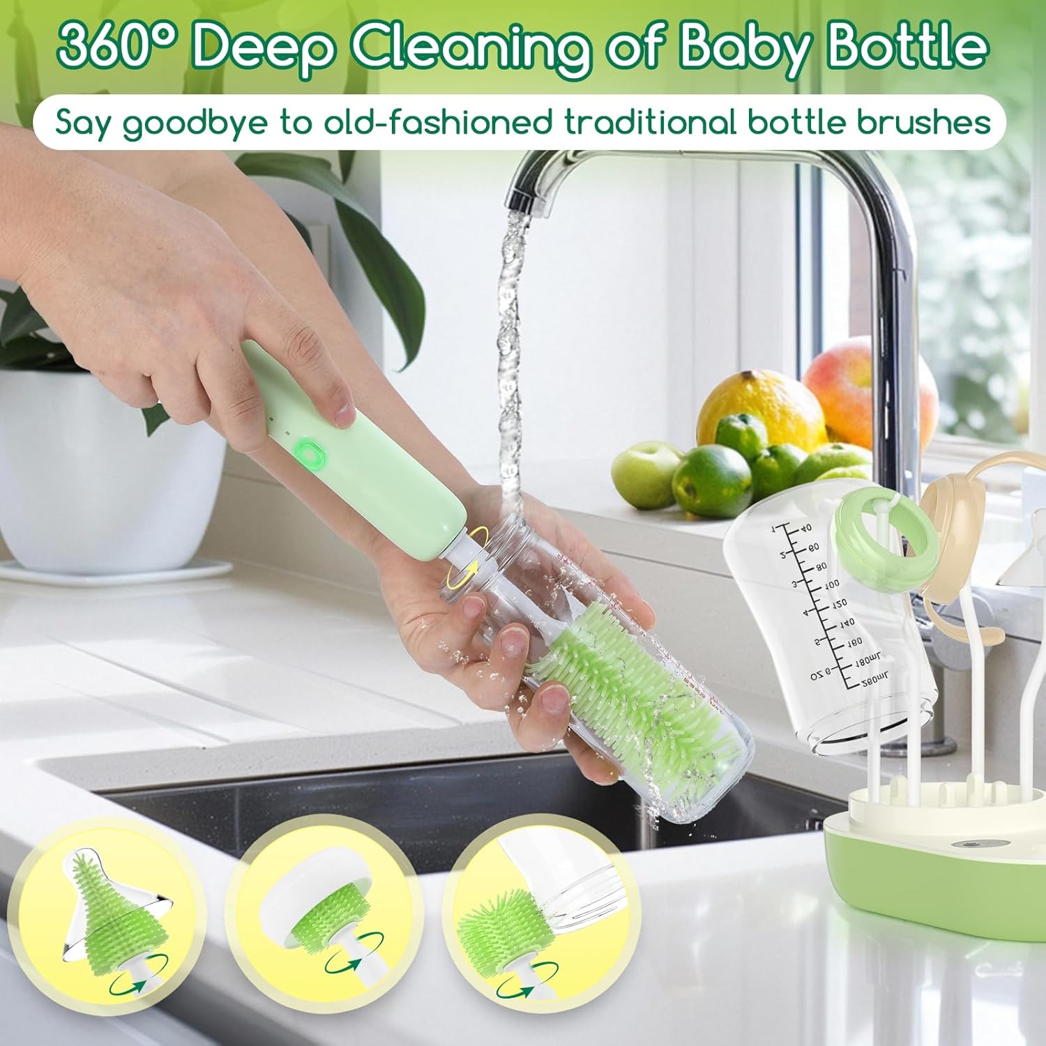 Electric Bottle Brush Cleaner,Wireless Charging Electric Baby Bottle Brush Cleaner,Nipple/Straw/Bottleneck Brush,Food Thermometer,Formula Mixer-IPX7 Waterproof,Travel Bottle Cleaner Kit for Newborn