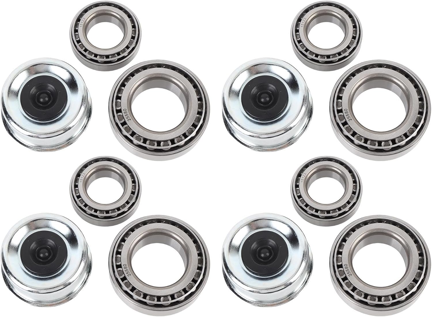 Trailer Wheel Hub Kit Marine Trailer Bearing Kit 4 Set Cr Steel Alloy Bearings Seals Cotter Pin Fit 5200-6000lb Axles with Stamped Steel Cage for Reduced Friction Vibration Noise