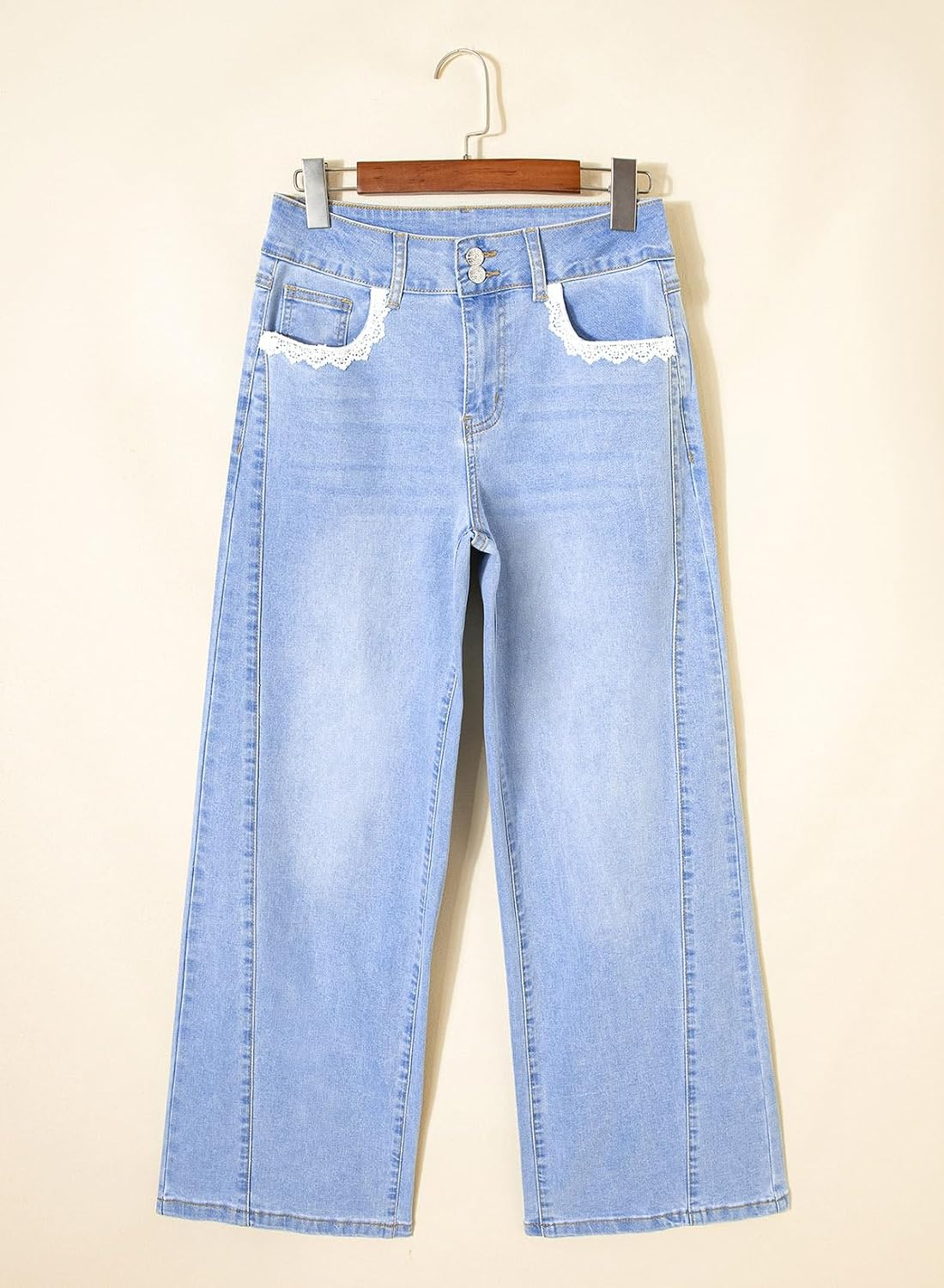 Astylish Jeans for Women Wide Leg High Waisted Stretchy Straight Leg Jean Trendy Denim Pants with Lace Pockets image 4