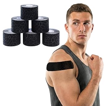 THERABAND Kinesiology Tape, Knee, 2 X 16.4 Roll, 6 Pack, Black/Black