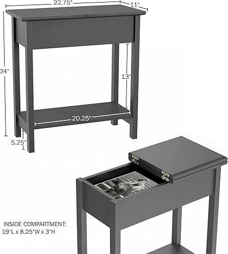 Miniatura 3 de Lavish Home Mesa consola abatible – Juego de 2 mesas auxiliares para sala de estar con compartimento de almacenamiento oculto con bisagras y estante