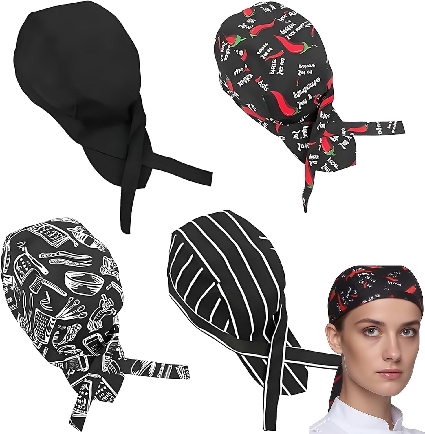 louuuou ﻿4 Pcs Chef Bandana for Men, Chef Hats f...