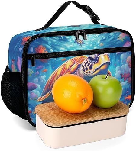 Miniatura 6 de Lonchera reutilizable con diseño de tortugas marinas, bolsa de almuerzo aislada, lonchera para comida y alimentos, bolsa de mano para mujeres,