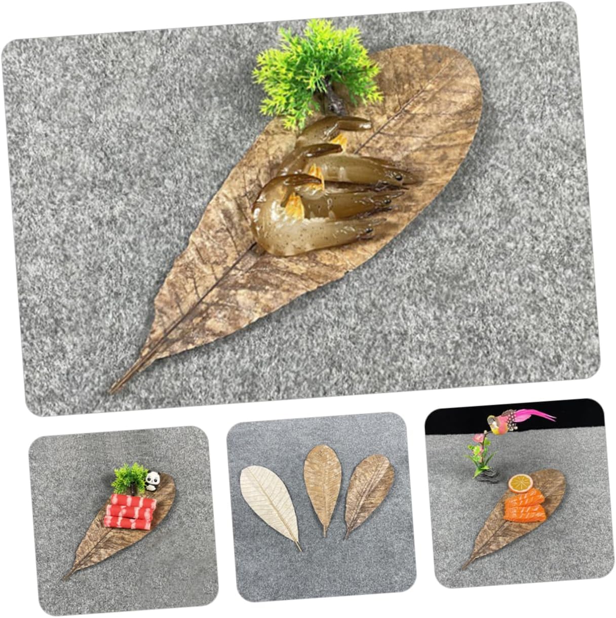 ABOOFAN 20Pcs Dried Leaf Sushi Tray Decor Seafood Display Serving Plates for Sashimi Unique Food Photography Props for Restaurants and Barbecue Parties