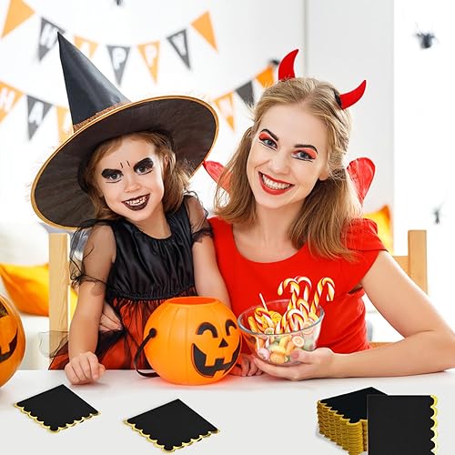 Miniatura 5 de Paquete de 200 servilletas de papel negro  Servilletas de cóctel festoneadas de papel dorado para suministros de fiesta temática, cumpleaños, baby