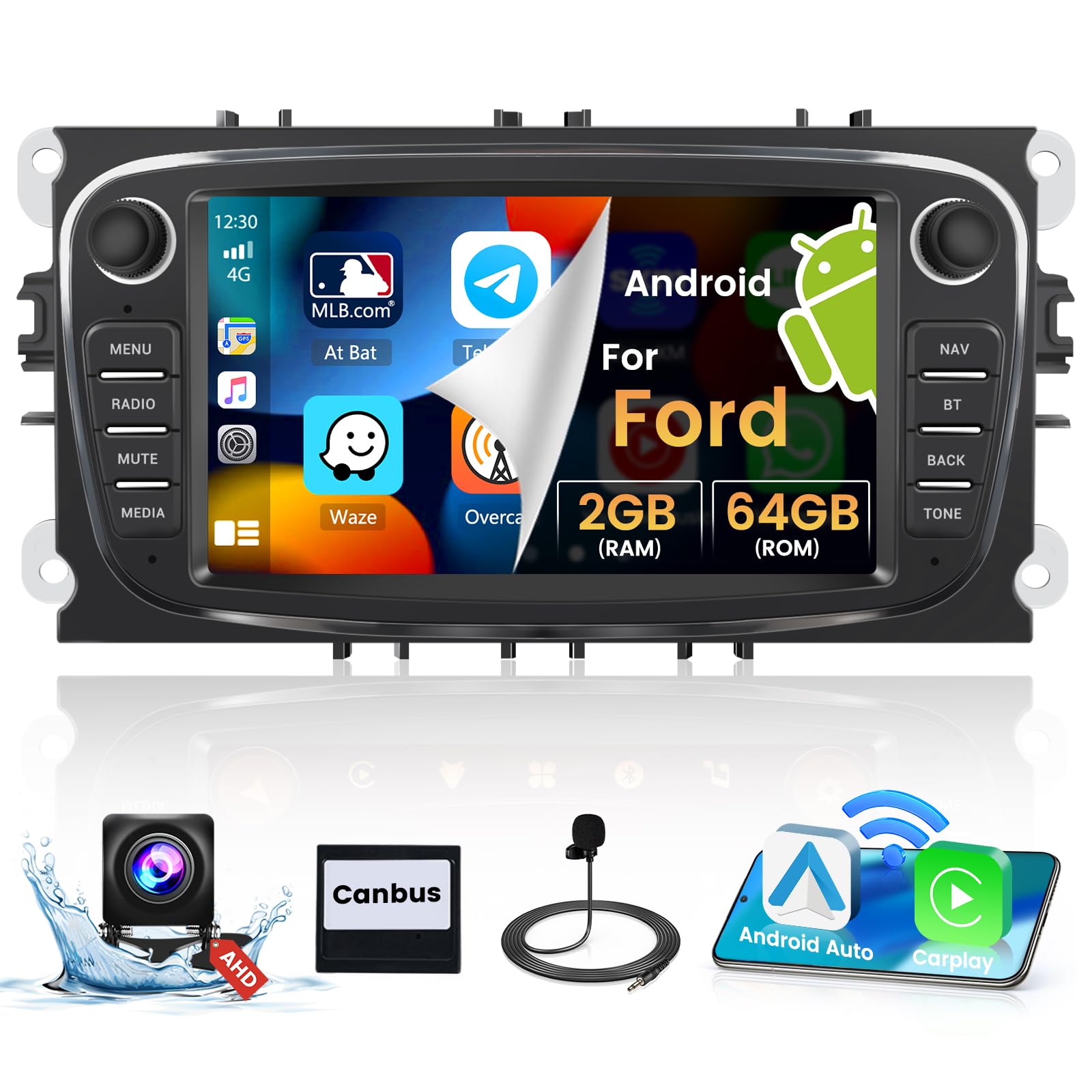 WY-CAR For Ford Kuga 2013-2017 Android Car Stereo 9 Inch Android 12 HD Touchscreen Head Unit In-Dash Car Radio Video Multimedia Player Supports Wifi GPS Full RCA Output OBD DAB