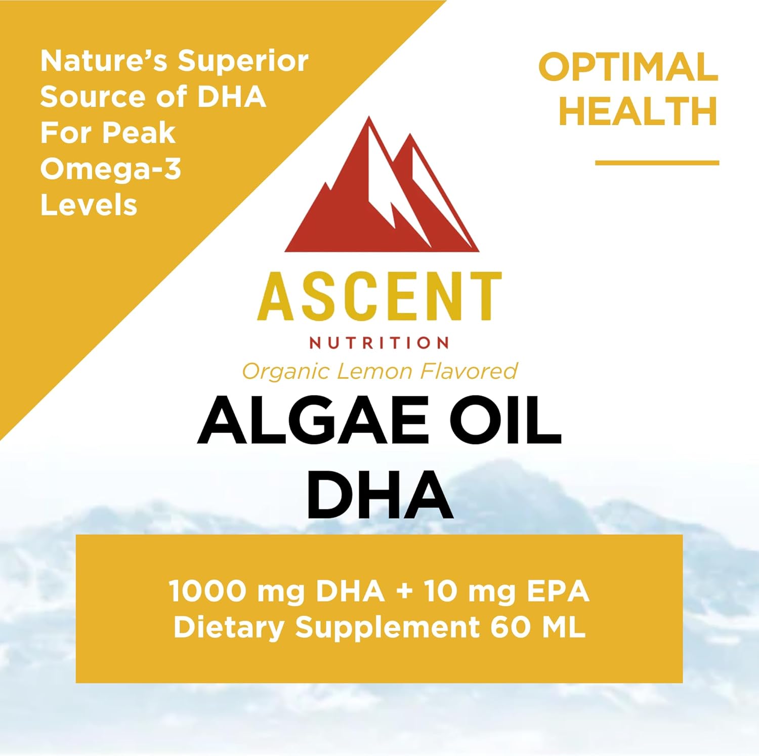 Ascent Nutrition Algae Oil DHA Omega-3's | Vegan and Vegetarian | 1000 mg DHA and 10 mg EPA | Organic Lemon Flavor | 60ml