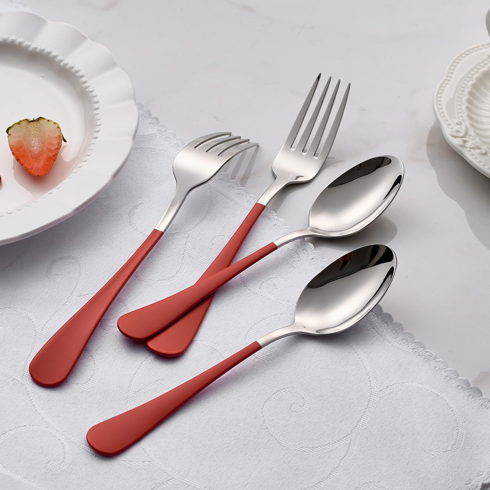 Onlycooker 24-Piece Black and Red Forks and Spoons Silverware Set — Amazon image 6