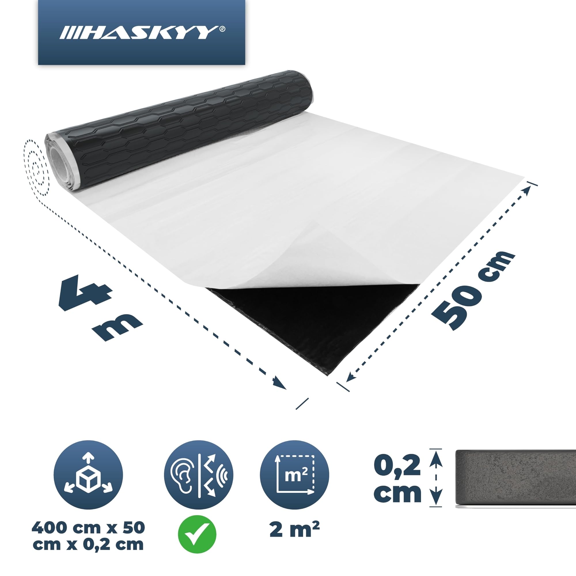 HASKYY Alubutyl Matériau d’insonorisation 2mm 2qm Auto-adhésif Noire pour portières de Voiture - Matériau Isolant - Acoustique
