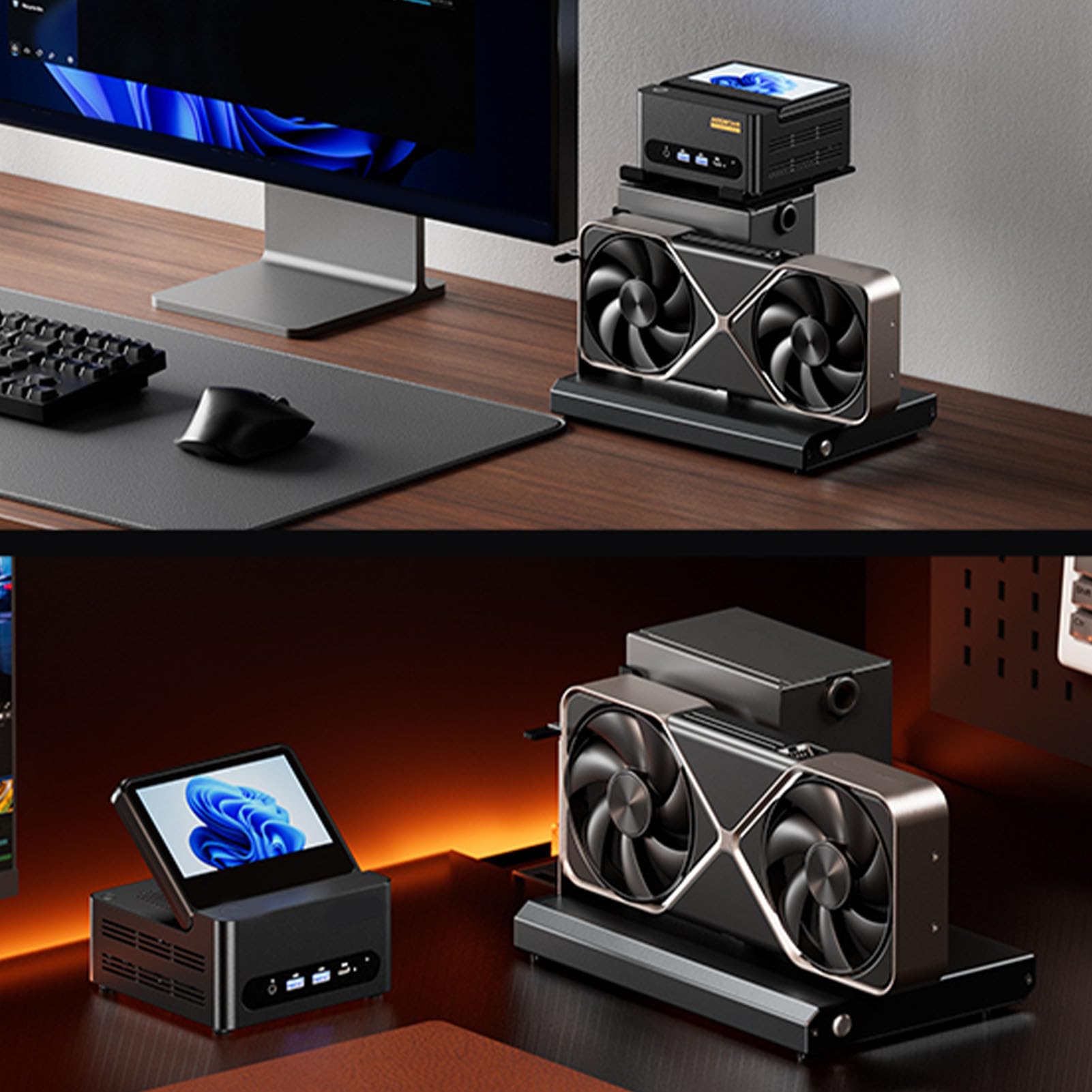 Tangxi Zewnętrzna Stacja Dokująca GPU, dla OCuLink EGPU Zewnętrzna Obudowa GPU Karty Graficzne PCIe 4.0 X4 Stacja Dokująca Akcesoria do Dysków Twardych, Kompatybilność z Dwoma Zasilaczami